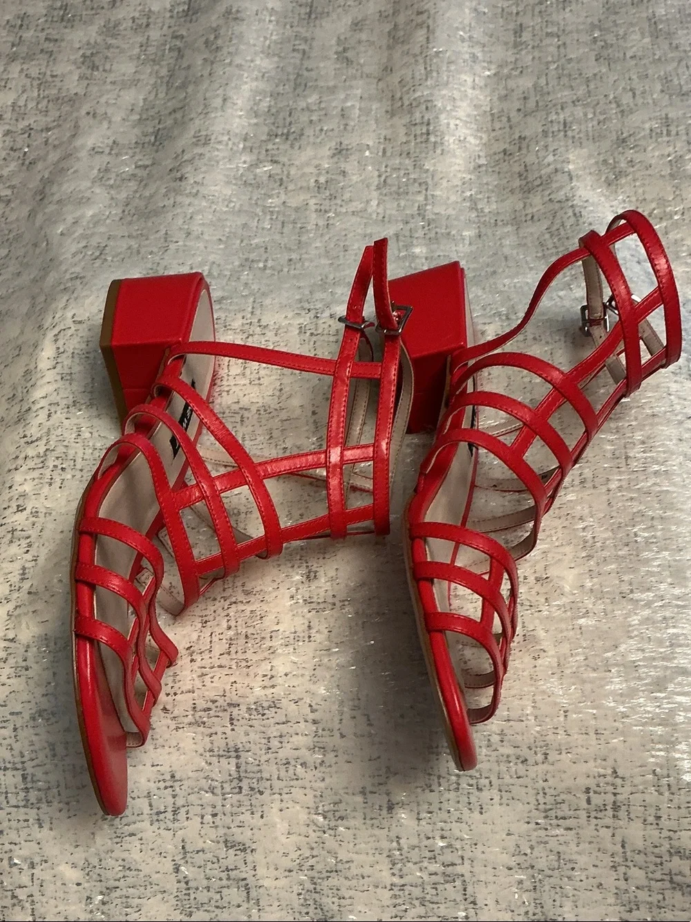 Nine West Red Multi-Strap Block Heel Sandals